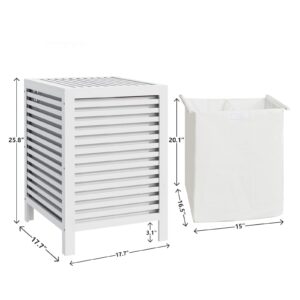 Laundry Hamper with Lid, 120 L Large Double hampers for laundry, Bamboo Two section divided Clothes Basket sorter for Bathroom, Bedroom with Removable Liner Bags,White