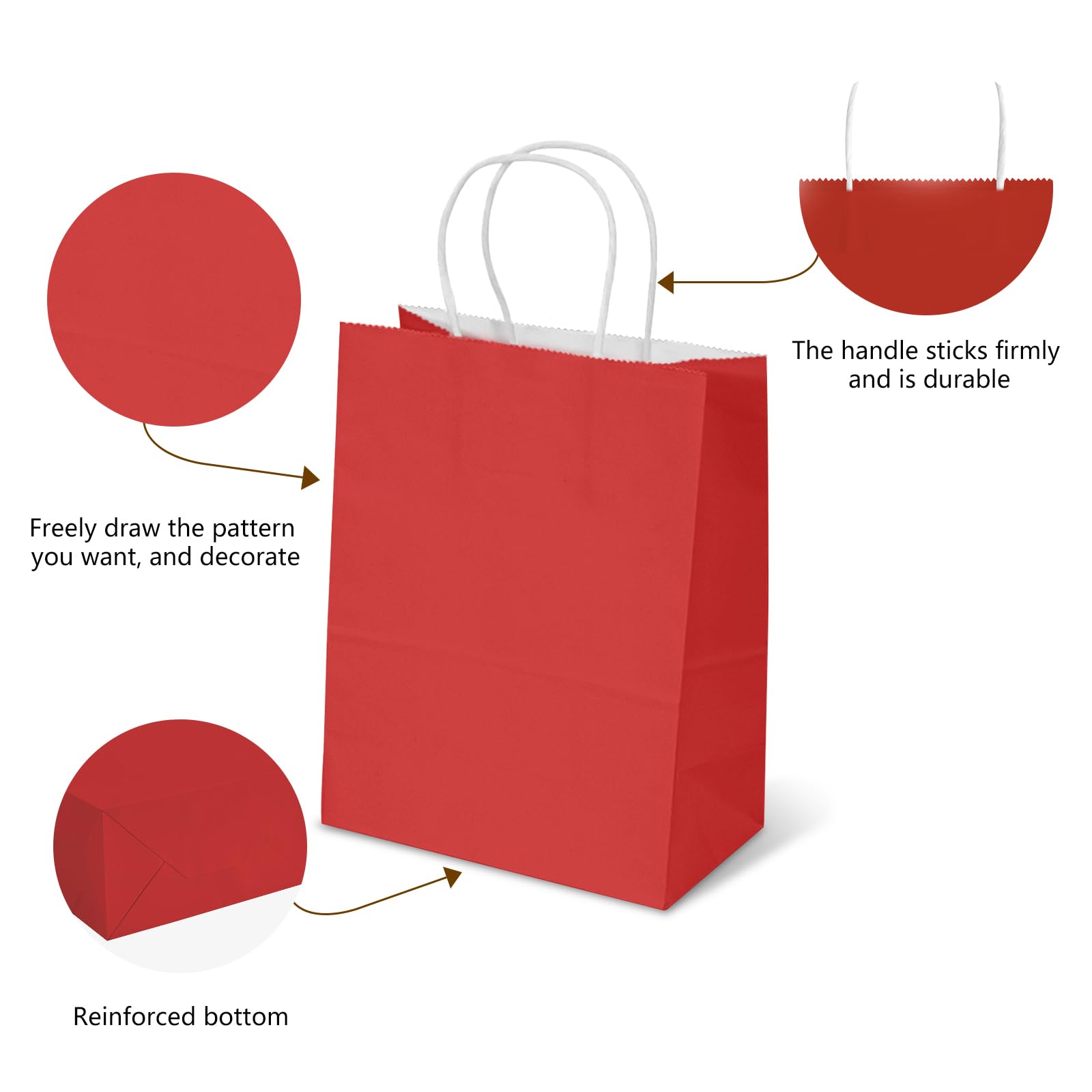 TOWRAP Red Gift Bags 25Pcs 8x4.25x10.5 Inch Medium Kraft Paper Bags with Handles Bulk, Shopping Bags, Party Bags, Retail Bags, Merchandise Bags, Favor Bags