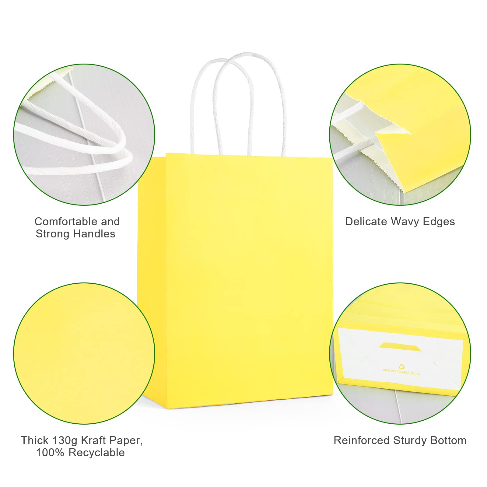 25pcs Paper Bags with Handles. Small Gift Bags Party Favor Bags Goodie Bags Shopping Bags. Yellow Gift Bags with Handles Bulk for Birthday Wedding Retail Business Festivals Arts DIY Crafts 5.9x3.1x8.3