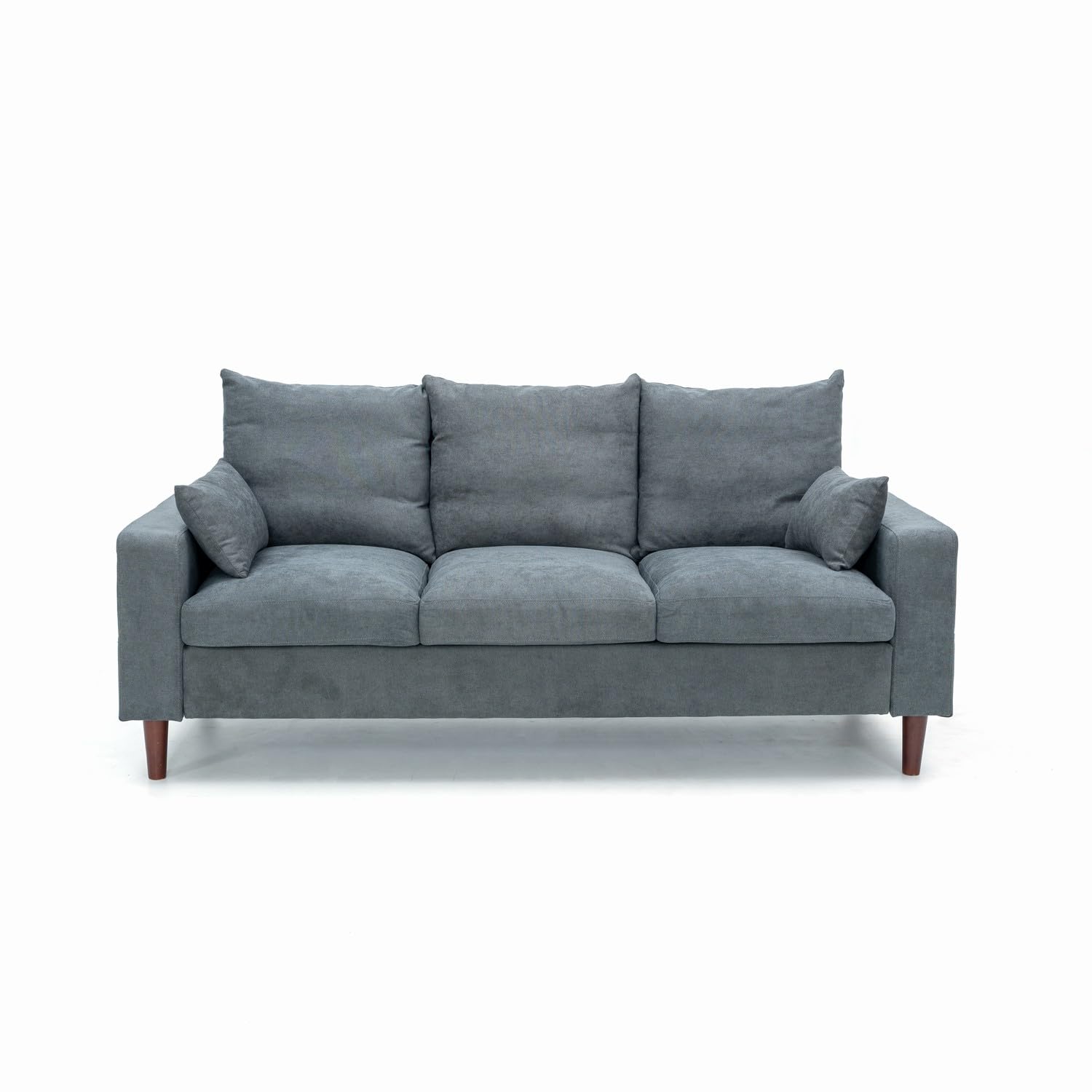 Panana 3 Seater Sectional Upholstered Fabric Sofa 76.5 Couch for Compact Living Room with Wood Legs, Free 2 Small Cushions,Grey 3 Seater