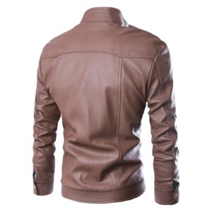 Maiyifu-GJ Men's Stand Collar Faux Leather Jacket PU Full-Zip Slim Fit Bomber Coat Vintage Lightweight Motorcyle Outwear (Dark Brown,XX-Large)