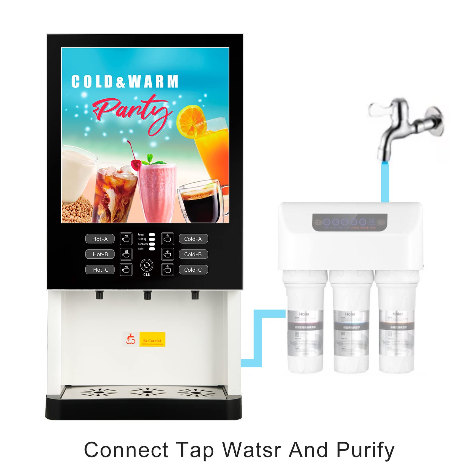 gusohapy 3 Flavors, 3 Cold Drinks And 3 Hot Drinks, Filtered Water Commercial Instant Coffee Milk Tea Machine Commercial Beverage Dispensers Self Cleaning