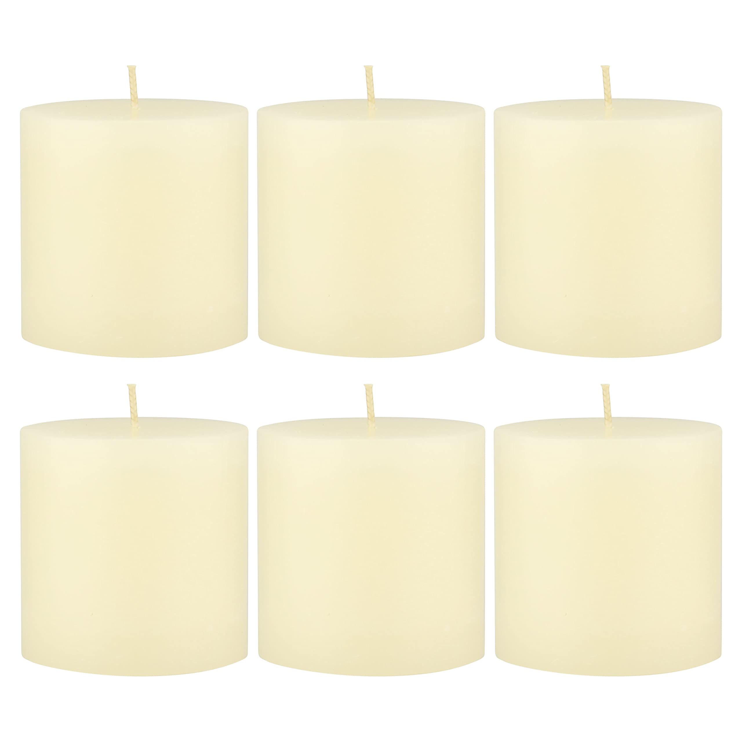 Stonebriar Tall 3 x 3 Inch 40 Hour Long Burning Unscented Wax Flat Top Pillar Candles, Ivory, 6 Pack