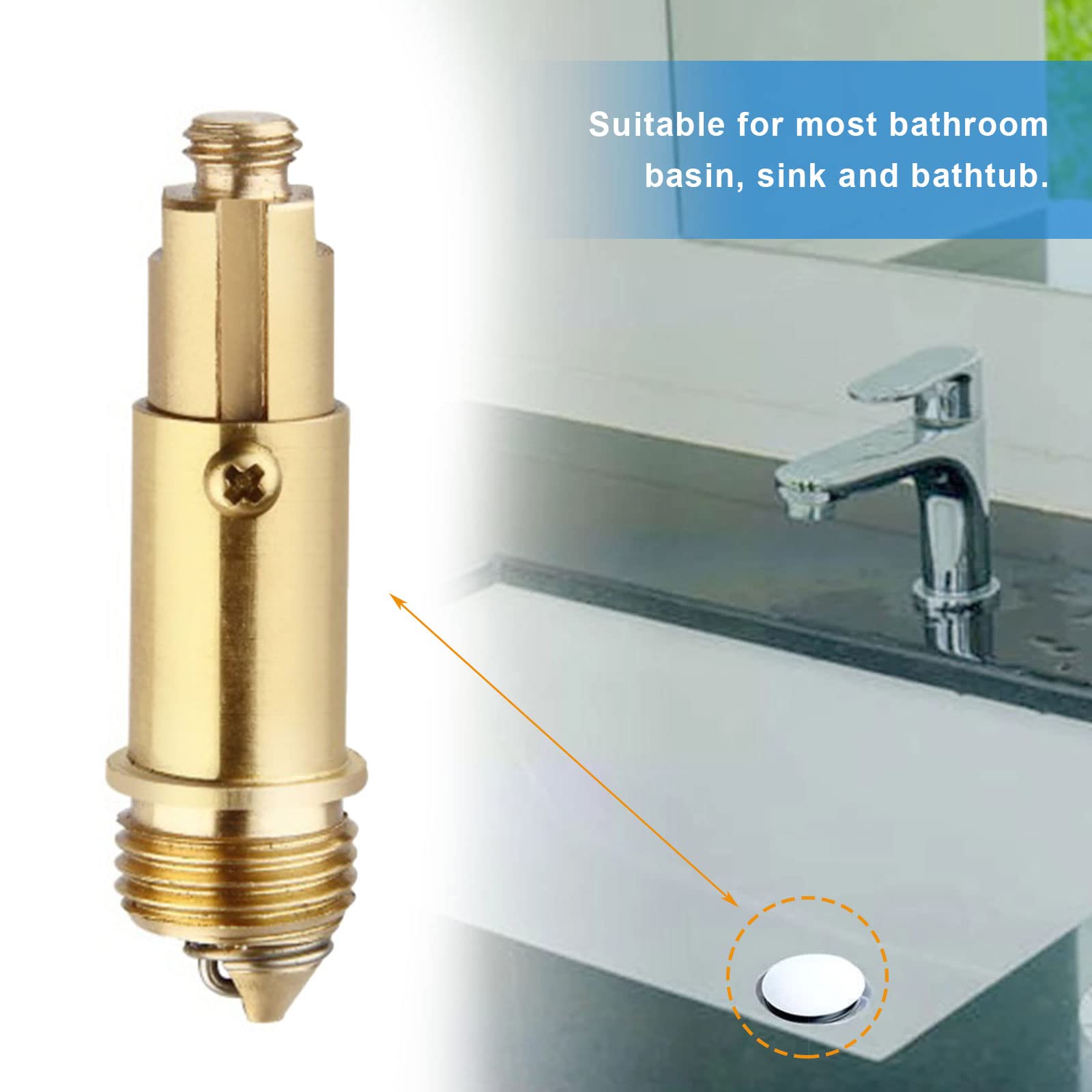 2 x Basin Sink Clicker Pop Up Bolt Basin Bath Sink Drain Click Clack Plug Bolt Spring Brass Push Spring Plug for Most Sink Tub Basin Drain Stopper