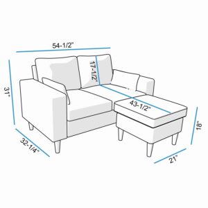 Panana Sectional Sofa Couches L Shaped Loveseat with Ottoman Footstool Linen Fabric Love Seat Sofa with Reversible Chaise for Small Apartment