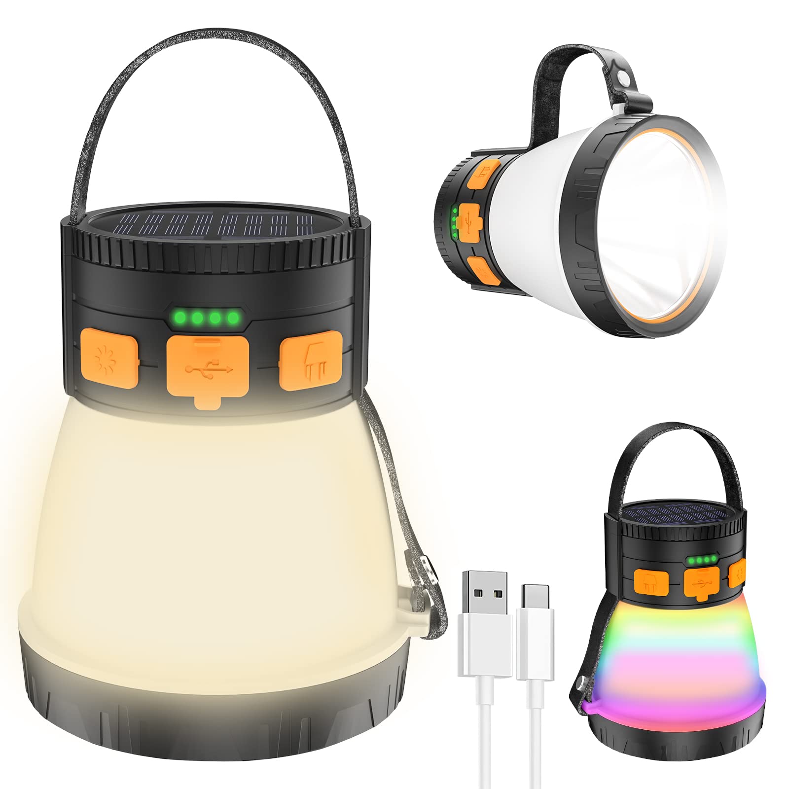 LED Camping Lantern, 1500 Lumens Camping Lantern Rechargeable with Solar Panel Charging, Waterproof, 8 Light Modes, 7500mAh Power Bank, Camping Flashlight for Hurricane Emergency, Hiking, Outdoor