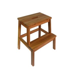 solid wooden utility step stool for adult,sturdy acacia wood 2 steps ladder bedside step helper for kitchen,bathroom,bedroom,350lb load capacity (natural)