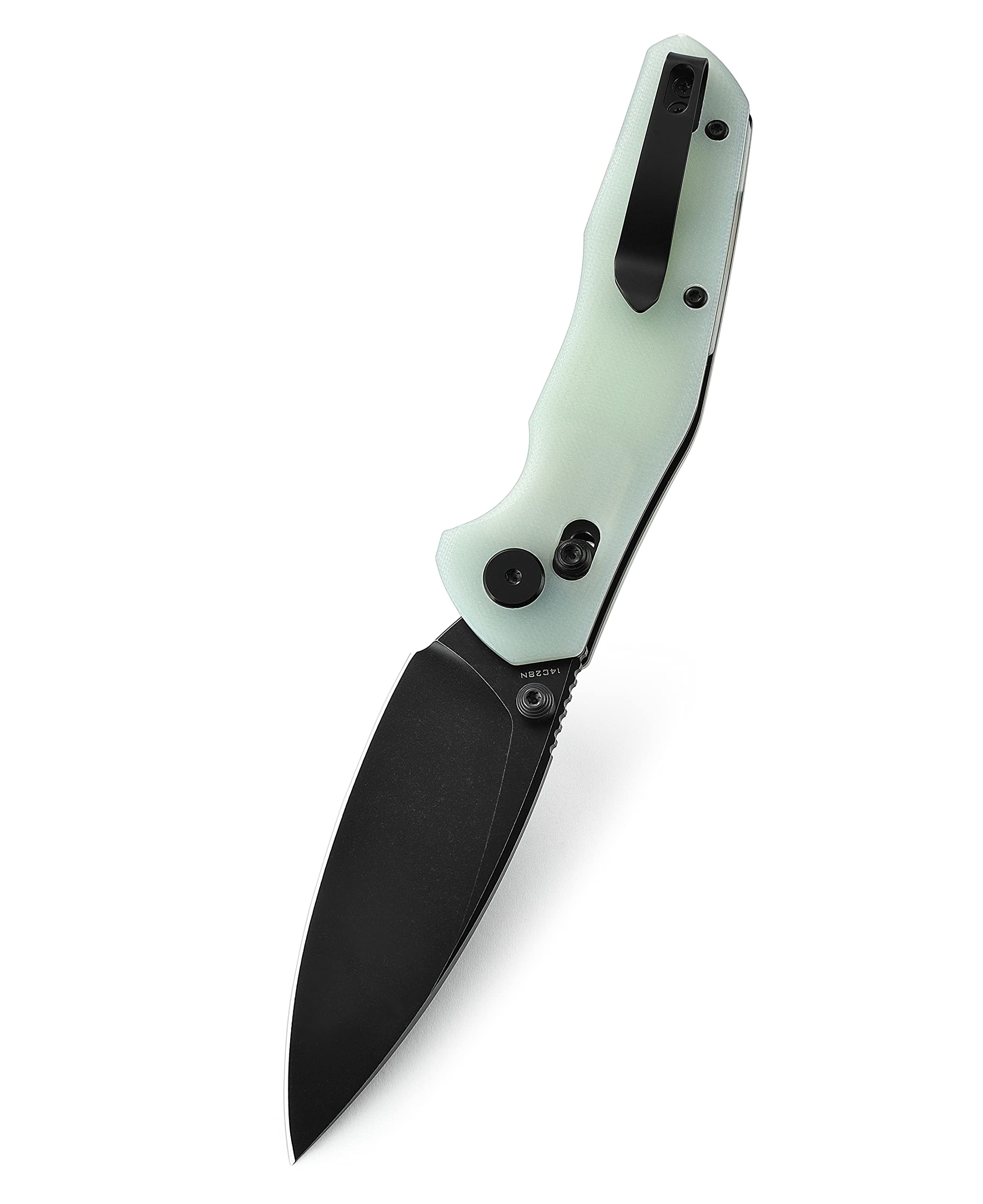 BESTECHMAN Ronan EDC Folding Knife Jade G10 Handle Pocket Knife, 14C28N Steel Thumb-Stud Outdoor Tools, BMK02I (Jade Handle)