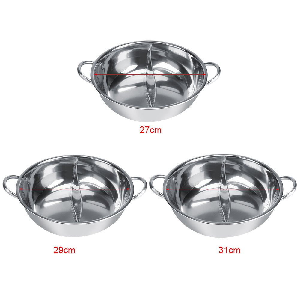 Stainless steel pot with divider, two-flavor separation induction cooker, double-sided soup cooker double-flavor Chinese shabu-shabu, suitable for family gatherings(34CM)