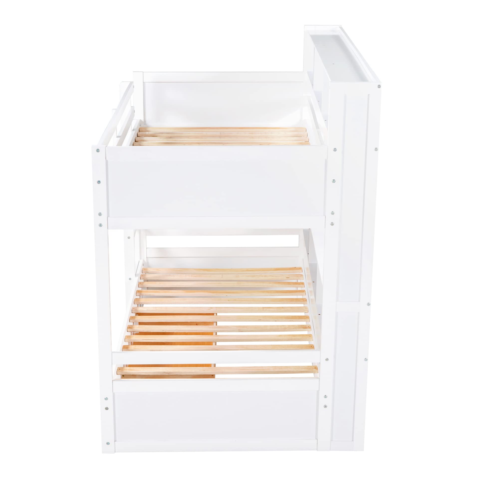 Harper & Bright Designs Bunk Bed Twin Over Twin with Storage,Wood Twin Bunk Beds with Built-in Shelves Beside Both Upper & Down Bed,Multi Storage Bunk Beds with Drawer for Kids Girls Boys,White