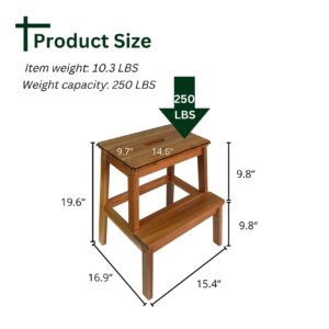 Solid Wooden Utility Step Stool for Adult,Sturdy Acacia Wood 2 Steps Ladder Bedside Step Helper for Kitchen,Bathroom,Bedroom,350lb Load Capacity (Natural)