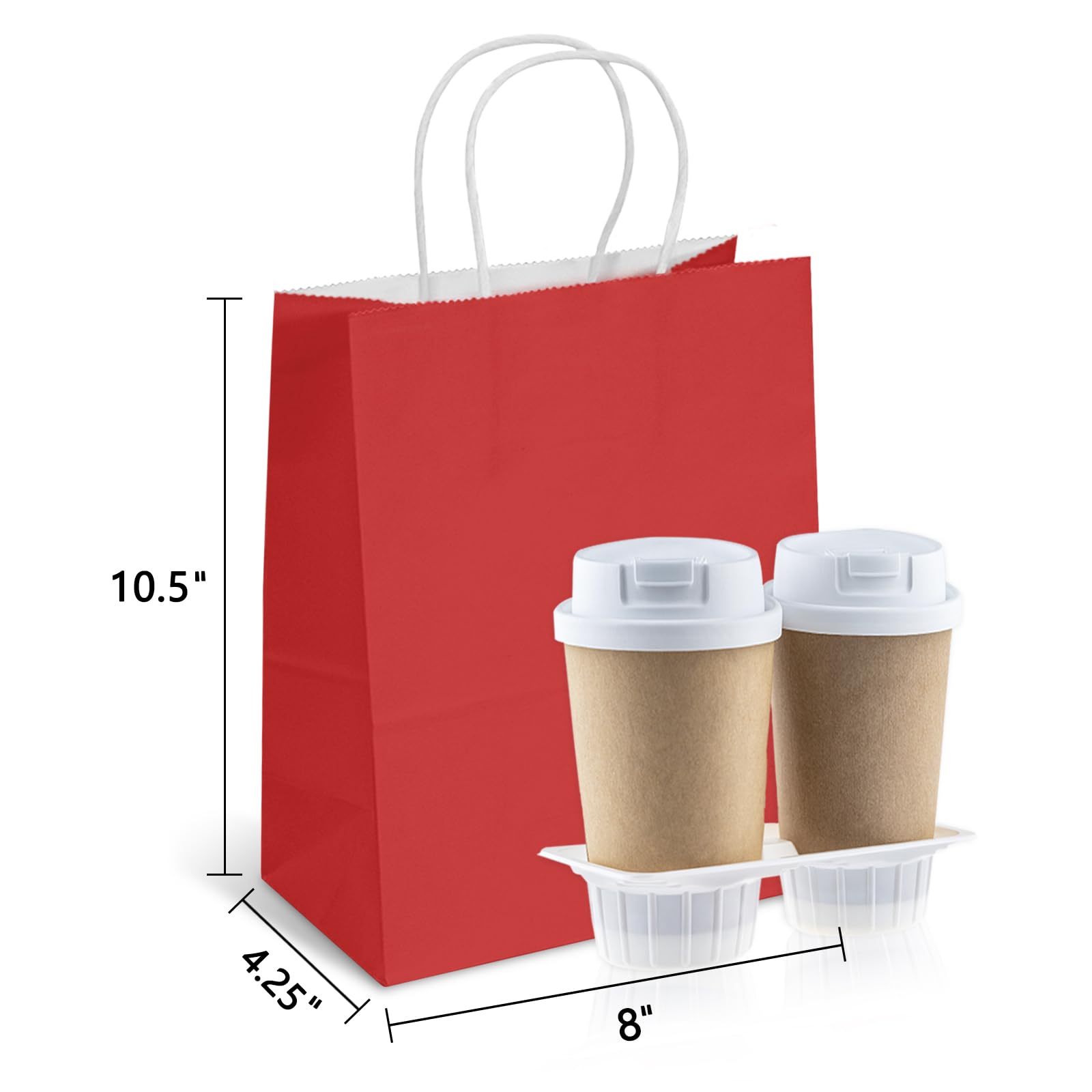 TOWRAP Red Gift Bags 25Pcs 8x4.25x10.5 Inch Medium Kraft Paper Bags with Handles Bulk, Shopping Bags, Party Bags, Retail Bags, Merchandise Bags, Favor Bags