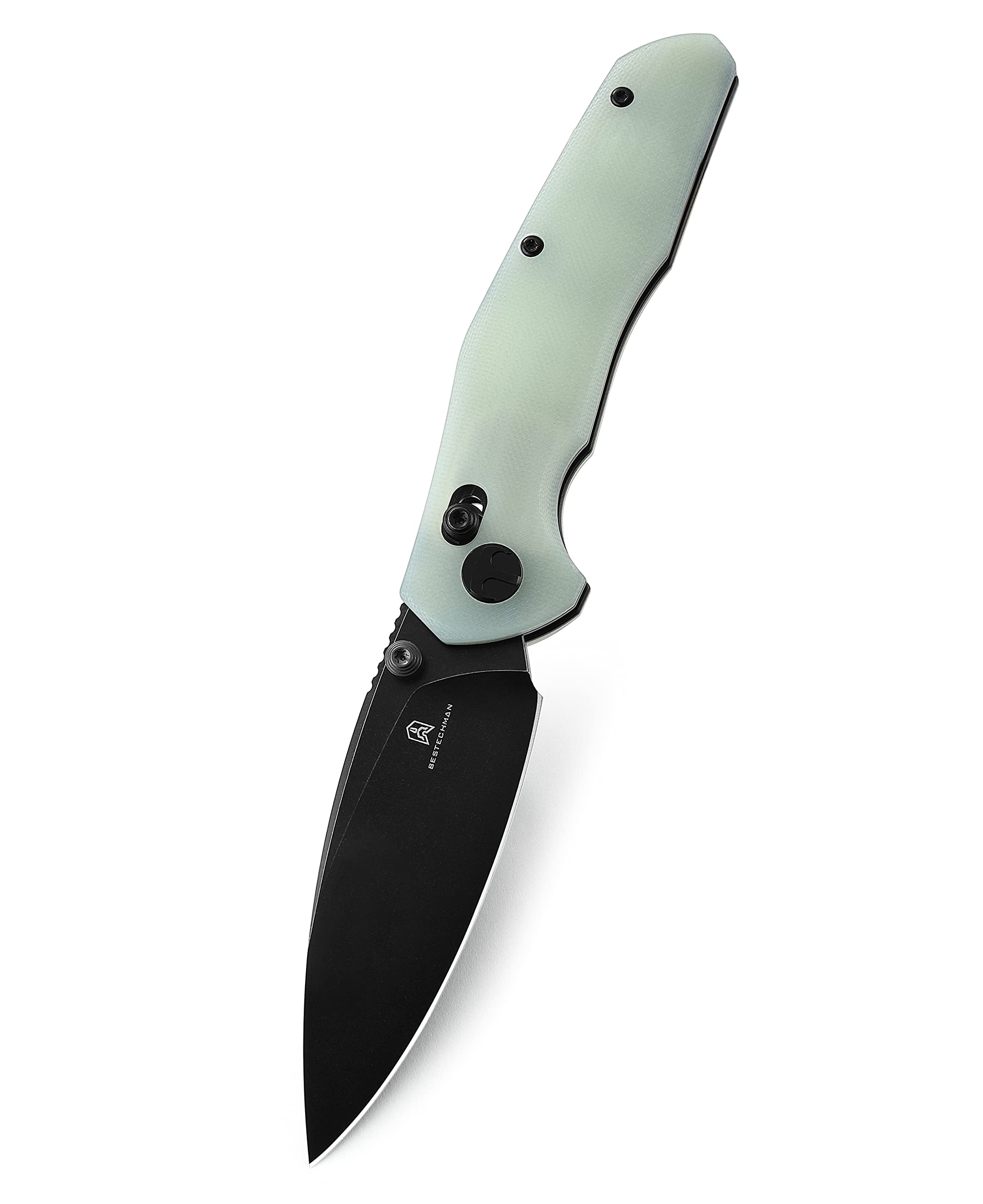 BESTECHMAN Ronan EDC Folding Knife Jade G10 Handle Pocket Knife, 14C28N Steel Thumb-Stud Outdoor Tools, BMK02I (Jade Handle)