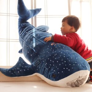 stuffed whale shark animal plush toy soft shark plush sofa cushion back cushion hugging pillow for kids adults birthday gift blue 100cm