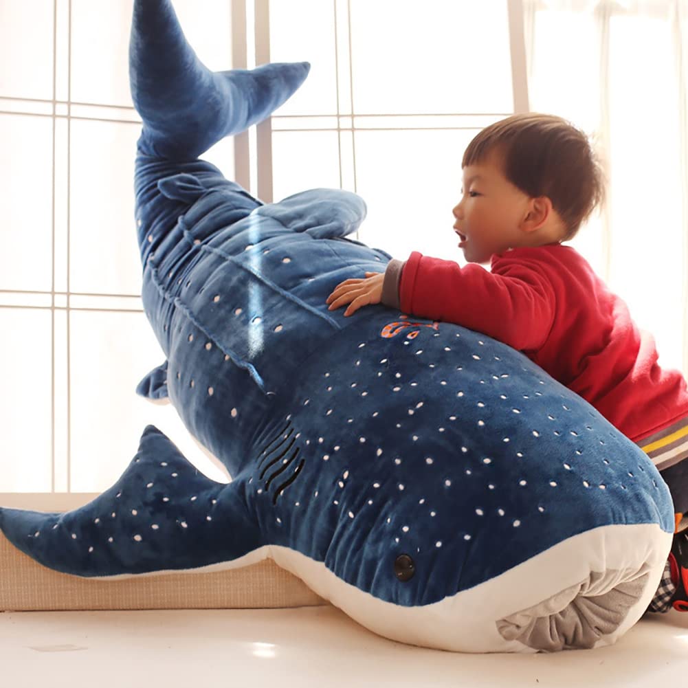 Stuffed Whale Shark Animal Plush Toy Soft Shark Plush Sofa Cushion Back Cushion Hugging Pillow for Kids Adults Birthday Gift Blue 100cm