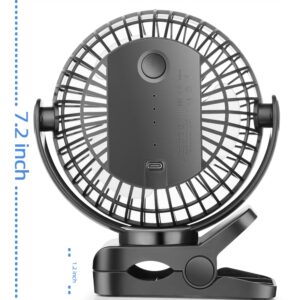 VANPRT 5000mah Clip on Fan, 6'' Portable Rechargeable Battery Fan, 7-30 Working Hours, 3 Speeds Strong Airflow, 720° Rotation, Quiet, Strong Clamp for Desk/Office/Golf/Car/Gym/Treadmill - Blue