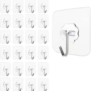 OutWest Wall Hooks 13lb(max) Transparent Heavy Duty Self Adhesive Hook Waterproof Sticky Wall Hook for use in Bathroom Wall Hanging Kitchen Shower Hangers Utility Home Improvement 24 Pack