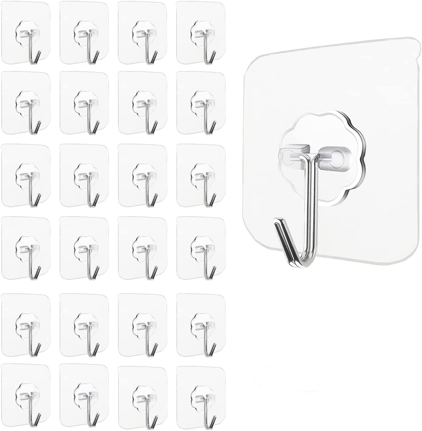 OutWest Wall Hooks 13lb(max) Transparent Heavy Duty Self Adhesive Hook Waterproof Sticky Wall Hook for use in Bathroom Wall Hanging Kitchen Shower Hangers Utility Home Improvement 24 Pack