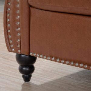 HoRunzelin Chesterfield Luxury PU Leather 3 Seater Sofa Couch,Classic Tufted Button and Nailhead Rolled Arm for Office Living Room,Brown