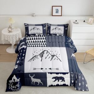 deer bear bedding set cartoon animals decor deer bear hunting comforter set for kids boys girls children western farmhouse comforter ultra soft decor arrow blue duvet set full size