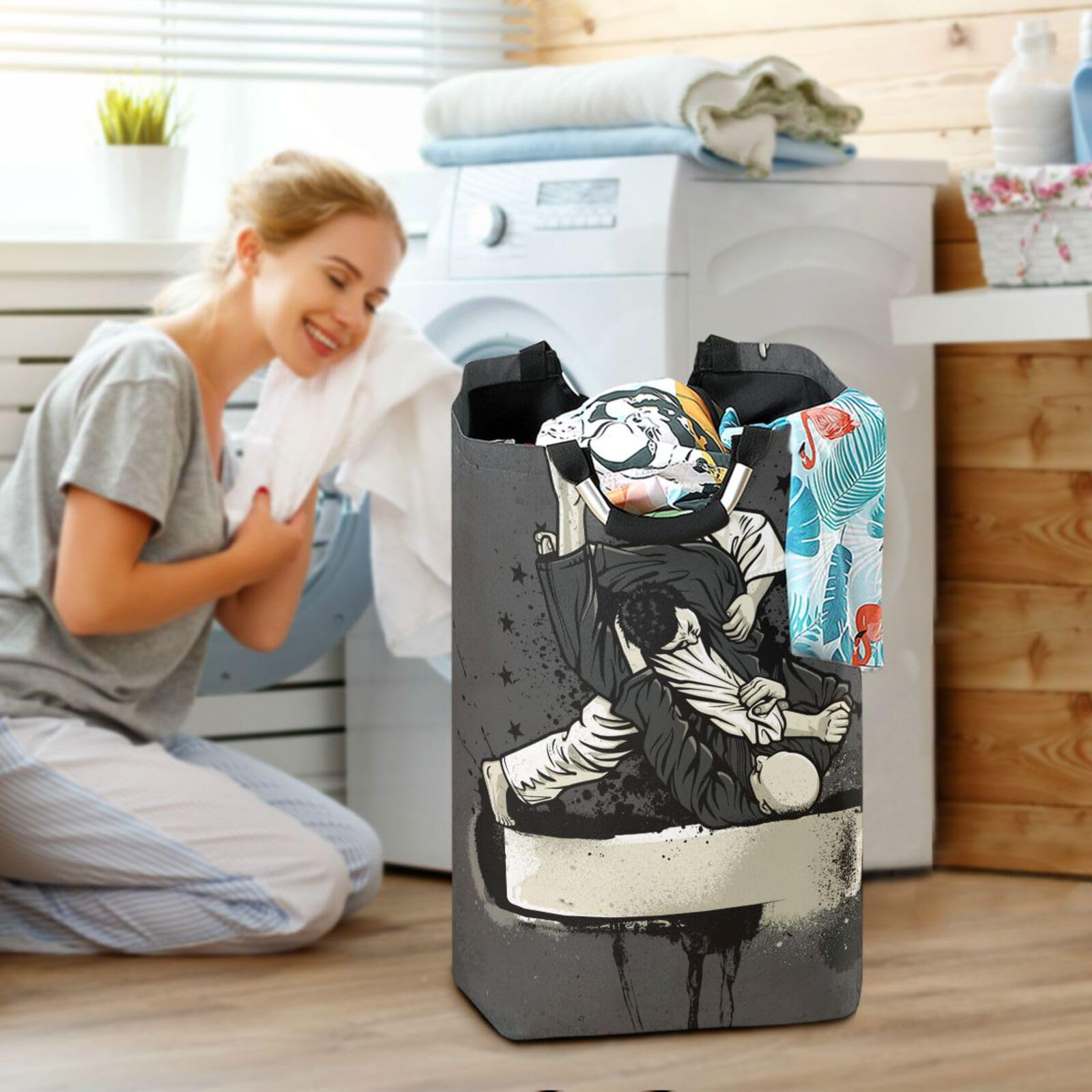 Laundry Basket Jiu-jitsu Warrior Of Excellent Large Collapsible Laundry Hamper With Handle Self Standing Portable Fabric Folding Dirty Washing Bin Storage Tote Bag