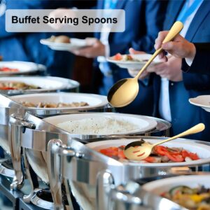 6 Pieces Serving Spoons Set, 8.7 Inch Serving Spoon, Includes 3 Serving Spoons and 3 Slotted Spoons, Stainless Steel Buffet Banquet Spoons, Large Spoons Utensils Cutlery Set for Kitchen, Gold