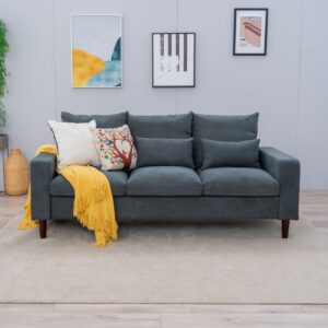 Panana 3 Seater Sectional Upholstered Fabric Sofa 76.5 Couch for Compact Living Room with Wood Legs, Free 2 Small Cushions,Grey 3 Seater