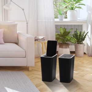 Fasmov Trash Can, 2 Pack 7.5 Liter / 2 Gallon Plastic Garbage Container Bin with Press Top Lid, Garbage Can Waste Basket for Kitchen, Bathroom, Living Room, Office, Narrow Place, Black