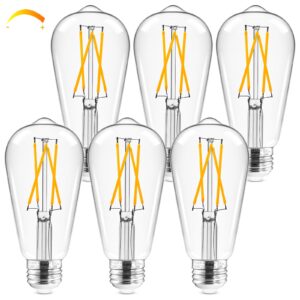 hizashi edison bulbs dimmable, e26 led bulb 60 watt, 2700k soft warm white, st19 vintage light bulbs, 95+cri, ul listed, 700lm 6w, clear glass, pack of 6