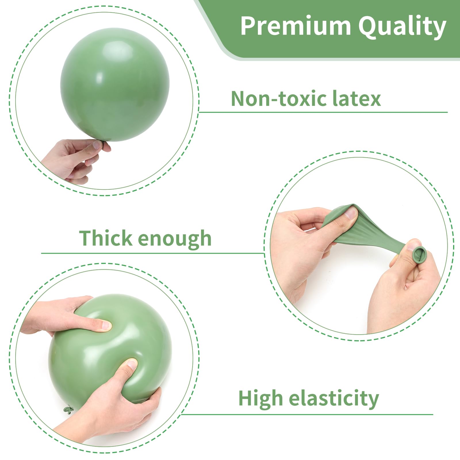 RUBFAC Sage Green Balloons Different Sizes 105pcs 5/10/12/18 Inches for Garland Arch, Olive Green Party Latex Balloons for Birthday Graduation Baby Shower Wedding Anniversary Party Decoration