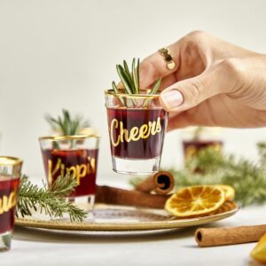 World of Cheers Europe Series, Set of 6 cute shot glasses bulk (1.5oz / 50ml) Heavy Base Shot Glasses Set, Detailed with Gold Rim shot glass, and Typography, an Uplifting Barware Collection