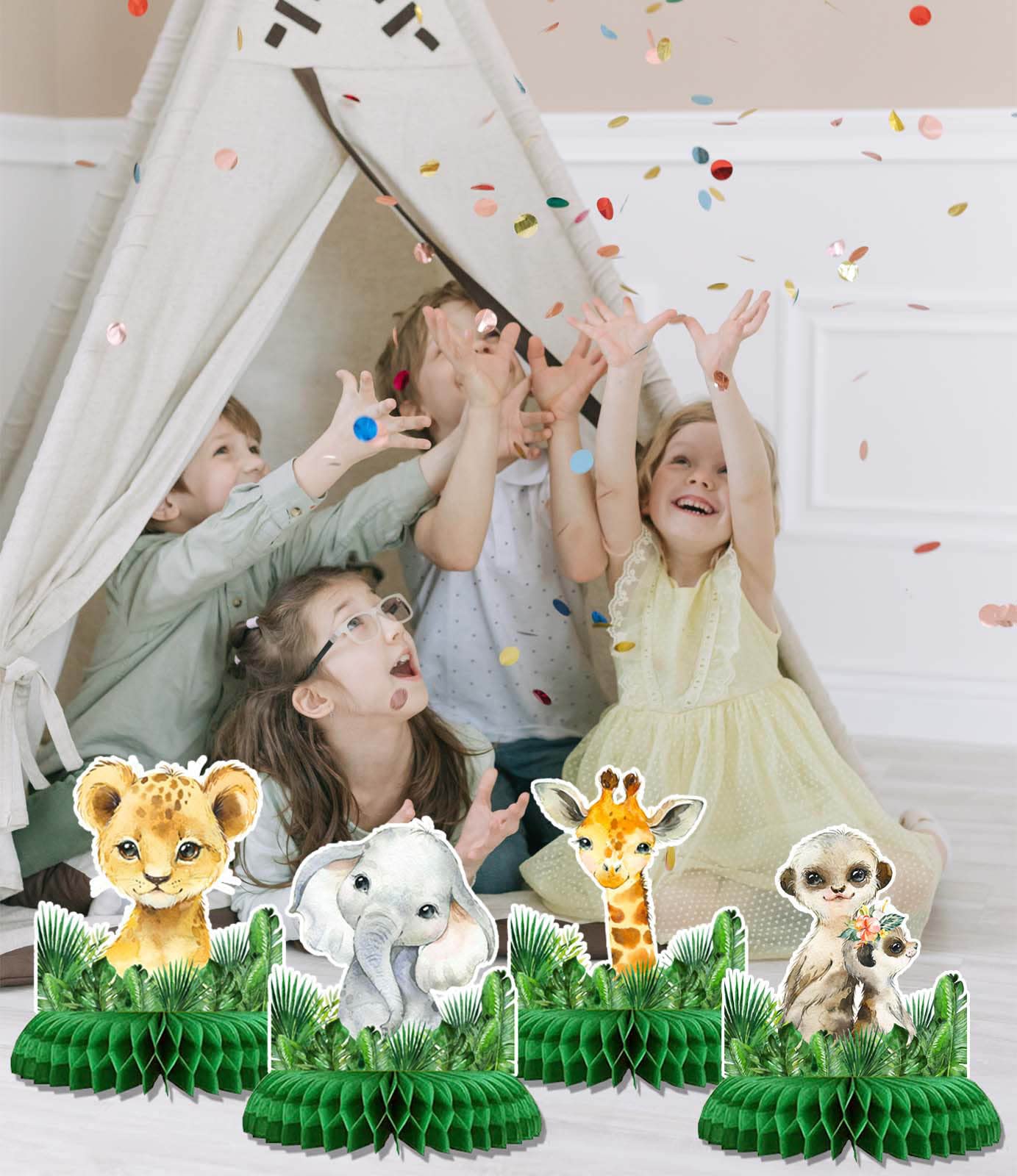 9 Piece Safari Honeycomb Centerpieces, Jungle Animals Baby Shower for Table Decorations, Safari Themed Birthday Party Supplies, Wild One Birthday Party Decorations for Boys Kids