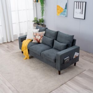 Panana 3 Seater Sectional Upholstered Fabric Sofa 76.5 Couch for Compact Living Room with Wood Legs, Free 2 Small Cushions,Grey 3 Seater