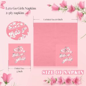 100 Pcs Let's Go Girls Napkins, Hot Pink Silver Foil Bachelorette Party Decorations Cocktail Napkins, Western Cowgirl Disco Last Bachelorette Bridal Shower Birthday Party Supply, 2 ply, 5 x 5"