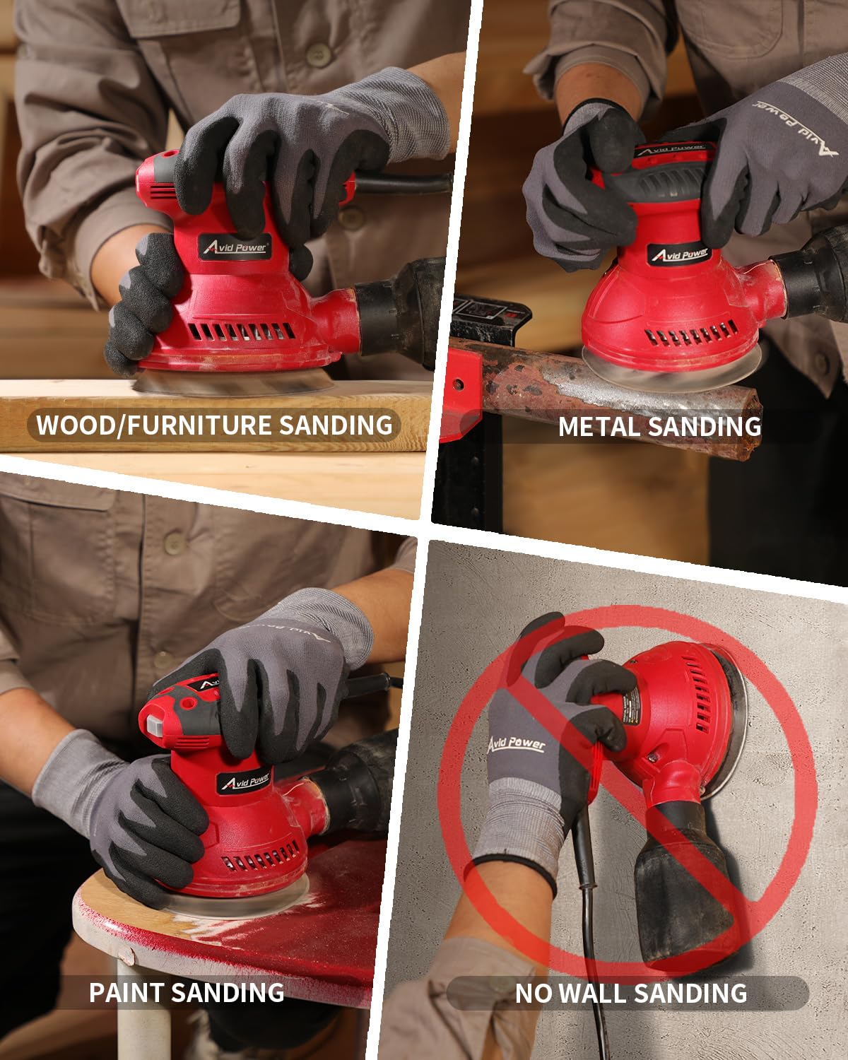 AVID POWER Orbital Sander 3.0 Amp 5 Inch Electric Sander Tool 6 Variable Speeds Random Orbit Sander for Woodworking, 7000-14000 RPM, 12 Pcs Sandpapers