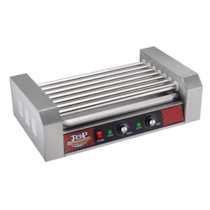 hot dog roller machine – stainless-steel cooker with 7 non-stick rollers – cooks 18 hot dogs – concession stand supplies by great northern popcorn