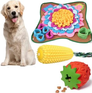 cdycam dog snuffle mat, slow feeding lick pad, strawberry dog chew, corn squeak puppy toy for small medium large breeds, interactive puzzle toys for training foraging enrichment skills