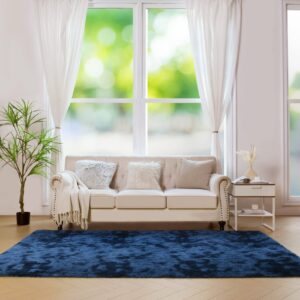 duduta Navy Blue Soft Fluffy Rectangle Rug 3x5 ft, Tie-Dyed Shag Furry Plush Throw Rug for Bedroom Nursery Living Room Home Decor