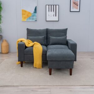 Panana Sectional Sofa Couches L Shaped Loveseat with Ottoman Footstool Linen Fabric Love Seat Sofa with Reversible Chaise for Small Apartment