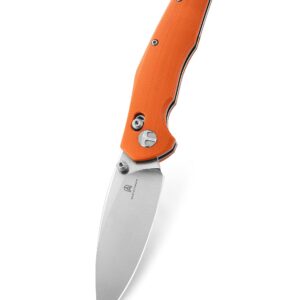 BESTECHMAN Ronan EDC Folding Knife Orange G10 Handle Pocket Knife, 14C28N Steel Thumb-Stud Outdoor Tools, BMK02C (Orange Handle)