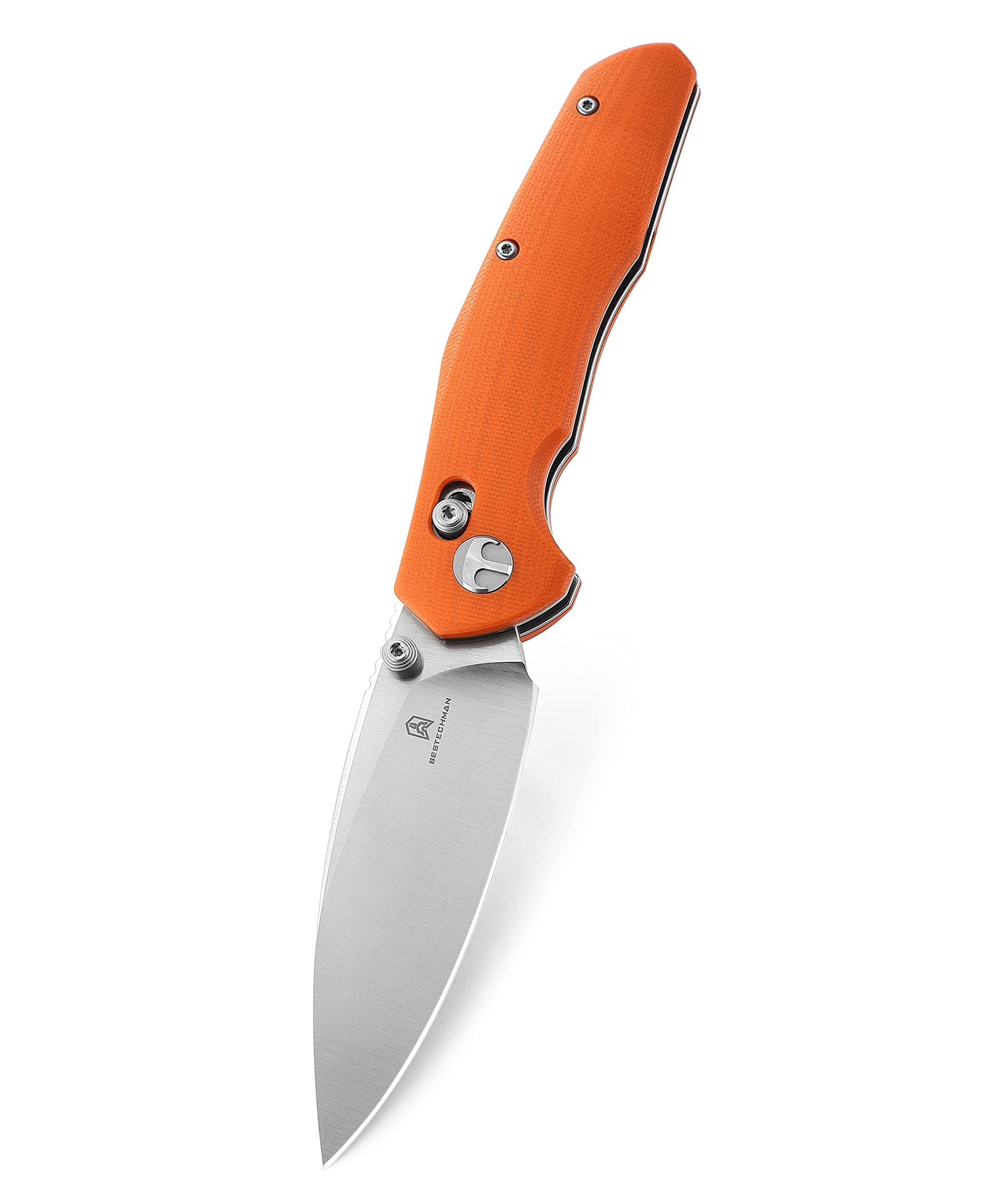 BESTECHMAN Ronan EDC Folding Knife Orange G10 Handle Pocket Knife, 14C28N Steel Thumb-Stud Outdoor Tools, BMK02C (Orange Handle)