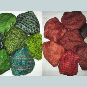 Vintage Sari Fabric 14 Pcs Brown & Green 12"*20" Silk Sari Scrap Remnants Lot for Journal Scrapbook Wrap Craft Project Jewelry Applique DIY Gift Wrap BRGR14