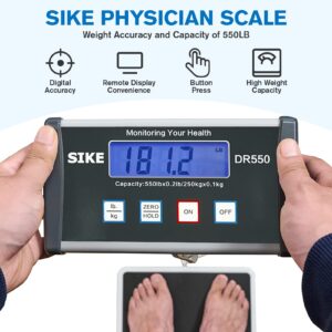 SIKE Physician Scale, Medical Floor Scale for Body Weight, 550 lb Limit Professional Weight Scale, Portable Easy to Read Digital Display, Heavy Duty, Pound & KG Settings, 12.5" x 12" Platform