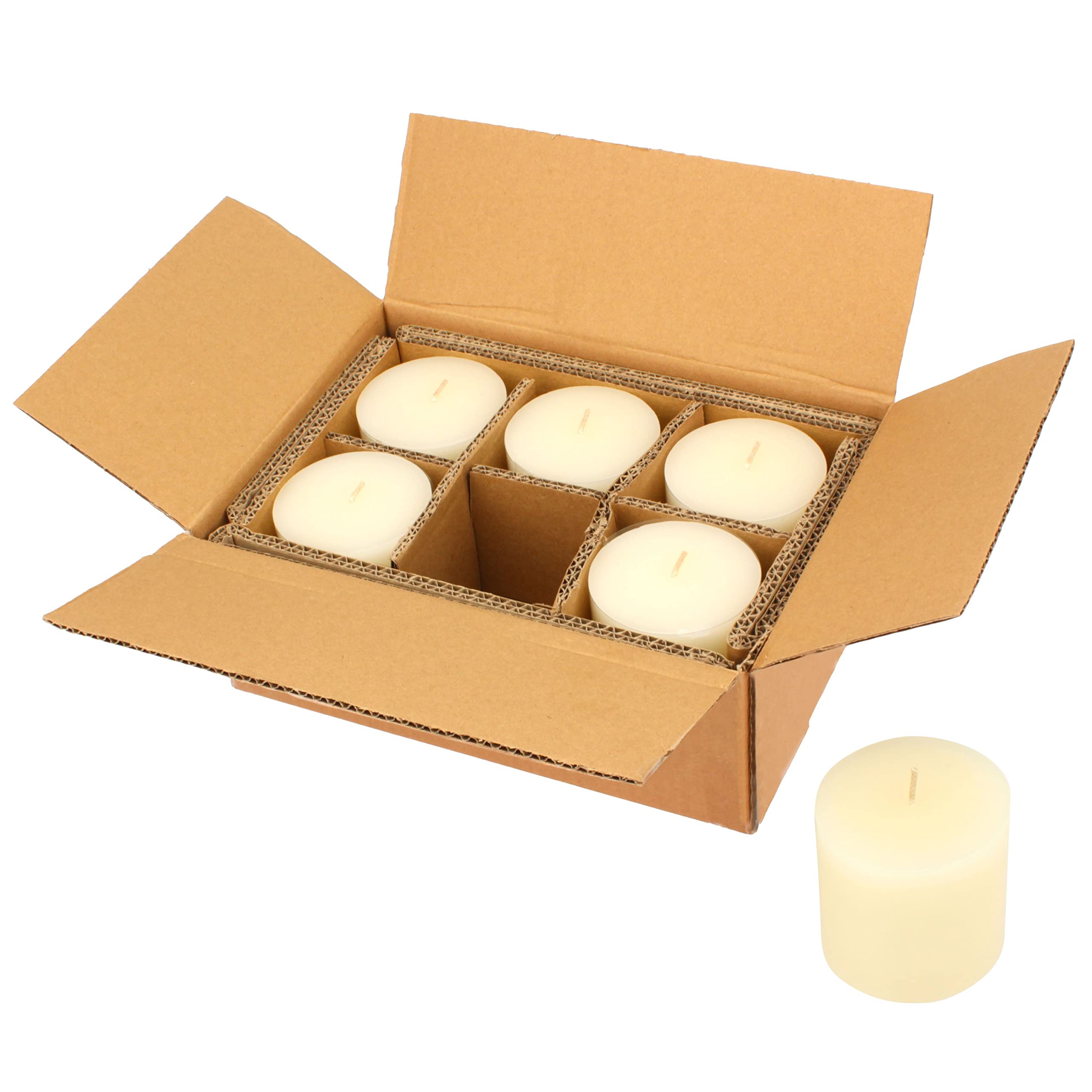 Stonebriar Tall 3 x 3 Inch 40 Hour Long Burning Unscented Wax Flat Top Pillar Candles, Ivory, 6 Pack