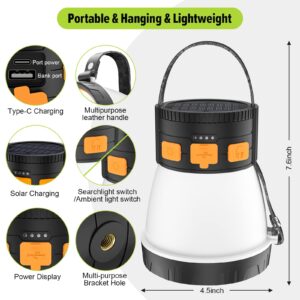 LED Camping Lantern, 1500 Lumens Camping Lantern Rechargeable with Solar Panel Charging, Waterproof, 8 Light Modes, 7500mAh Power Bank, Camping Flashlight for Hurricane Emergency, Hiking, Outdoor