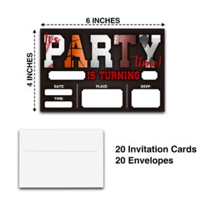 DETIHO 4" x 6" Sports Theme Birthday Party Invitation Cards With Envelopes - It's Party Time - Basketball Football Soccer All Star Sports Invitation - 20 Sets - E02