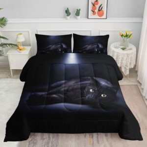 datura home cat bedding comforter set black in dark 3d digital printed pattern quilt with 1 and 2 pillowcases for adult kids bedroom all season(black twin), twin 68x86inches