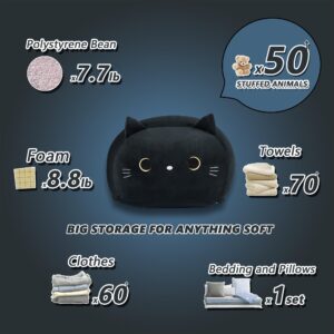 Stuffed Animal Storage Bean Bag Chair Cover for Kids Black Cat Beanbag Chair for Girls Large Size Toy Organizer Cover Only Without Filling