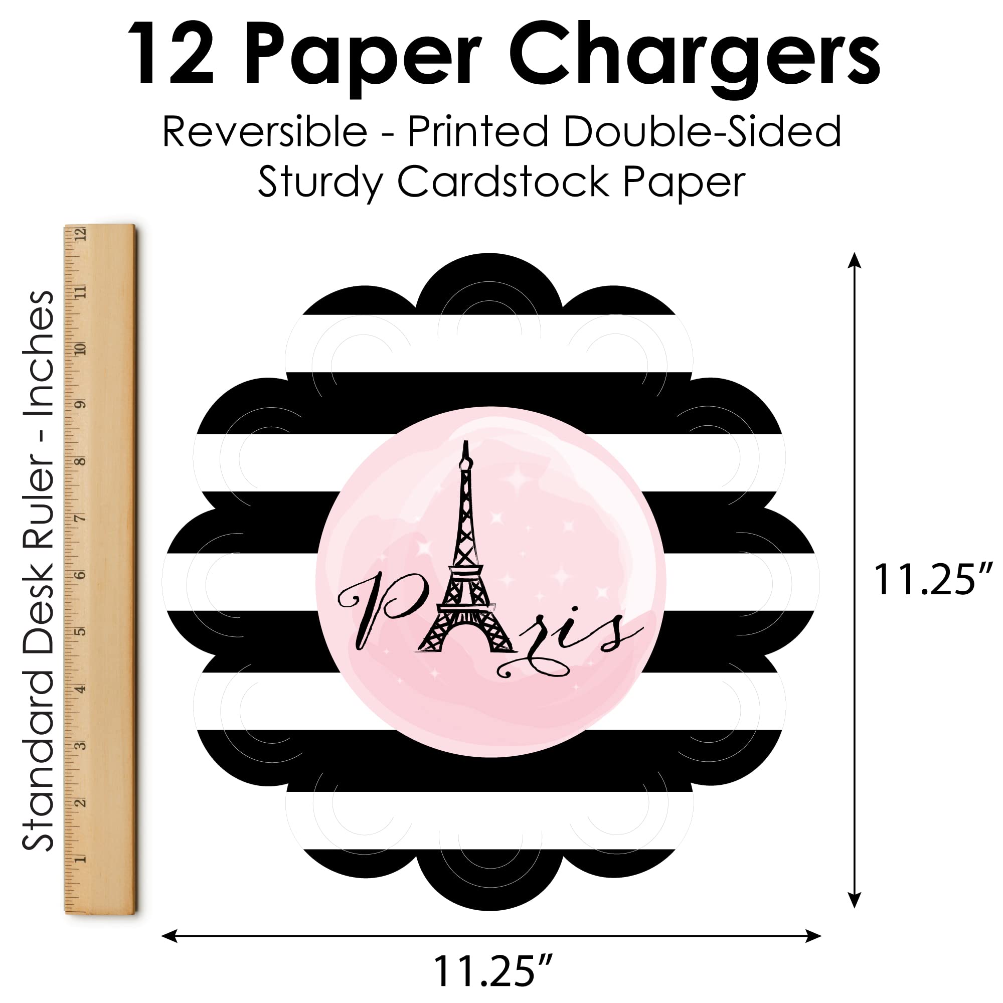 Big Dot of Happiness Paris, Ooh La La - Paris Themed Baby Shower or Birthday Party Round Table Decorations - Paper Chargers - Place Setting for 12