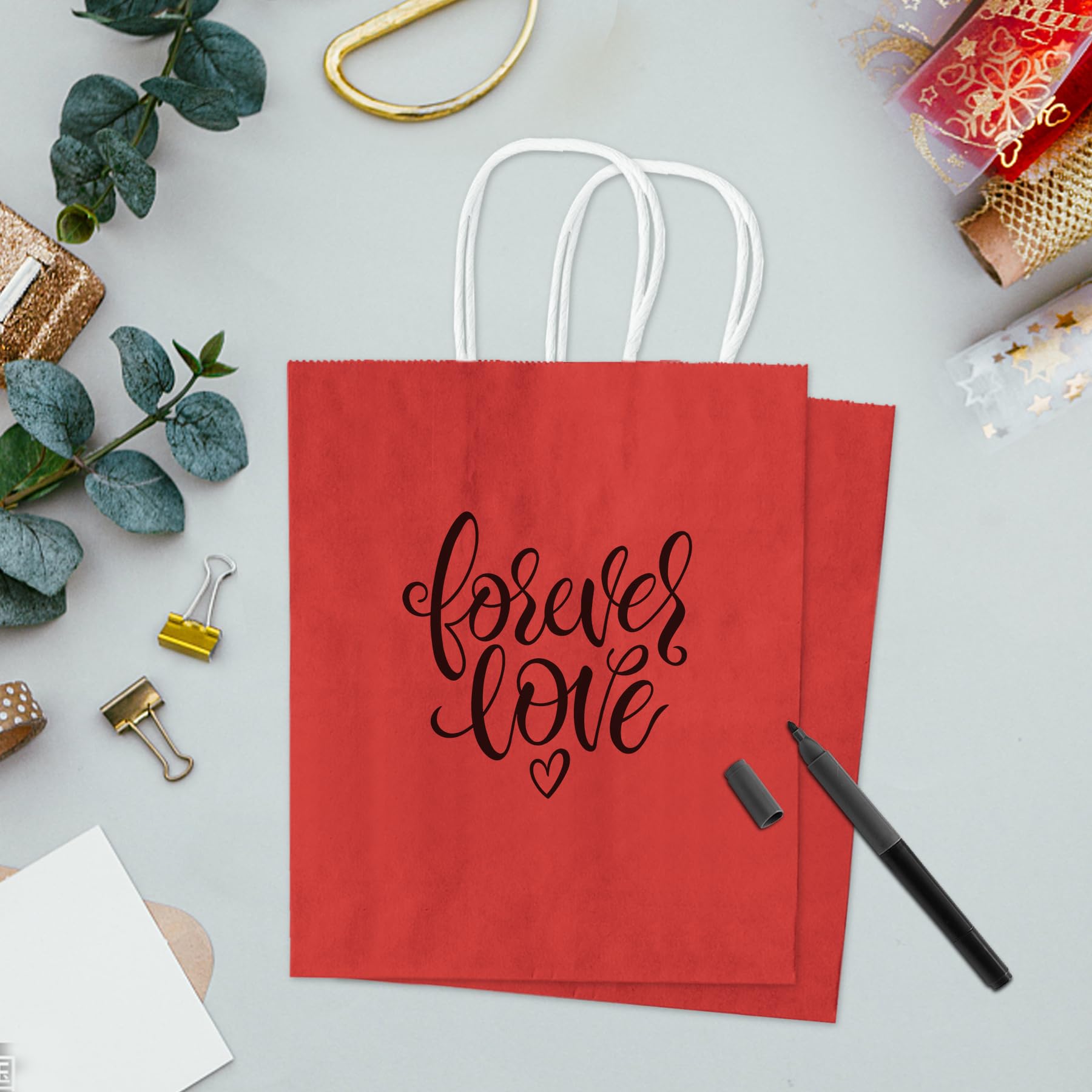 TOWRAP Red Gift Bags 25Pcs 8x4.25x10.5 Inch Medium Kraft Paper Bags with Handles Bulk, Shopping Bags, Party Bags, Retail Bags, Merchandise Bags, Favor Bags